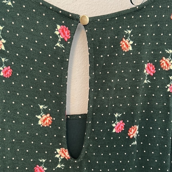 NWT Free People Celia mini dress. Dark green/white/pink floral and polka dot. M - Picture 5 of 6